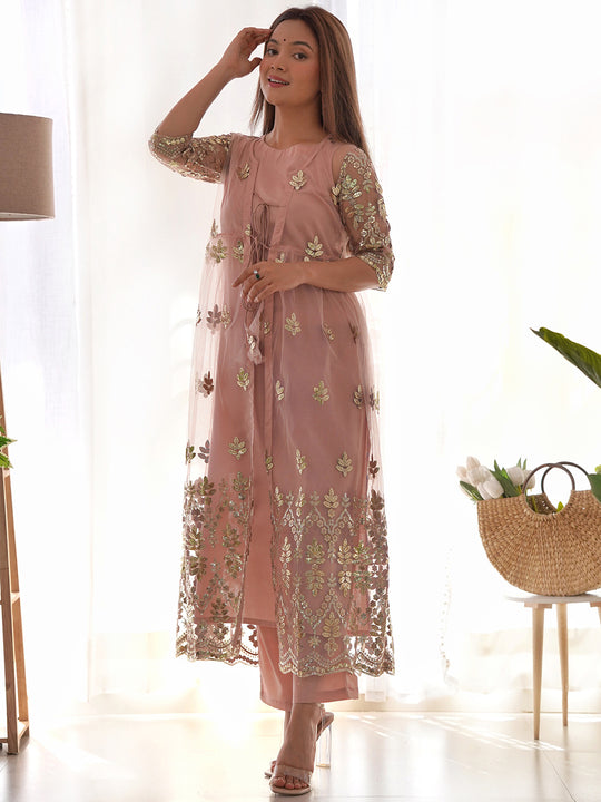 Indo Era A-line Kurta With Trousers And Sequinned Longline Jacket