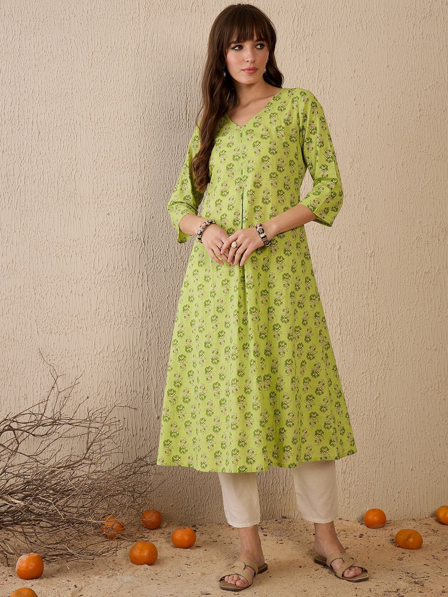 indo era, suit, kurta set for women, indo era kurta, kurta sets for ladies, summer dresses for women, 3 piece suit, cotton kurta set for women, new arrivals, women kurti plazo set, women in suit, kurta suit, floral kurta, short suit, spring summer, Green kurta