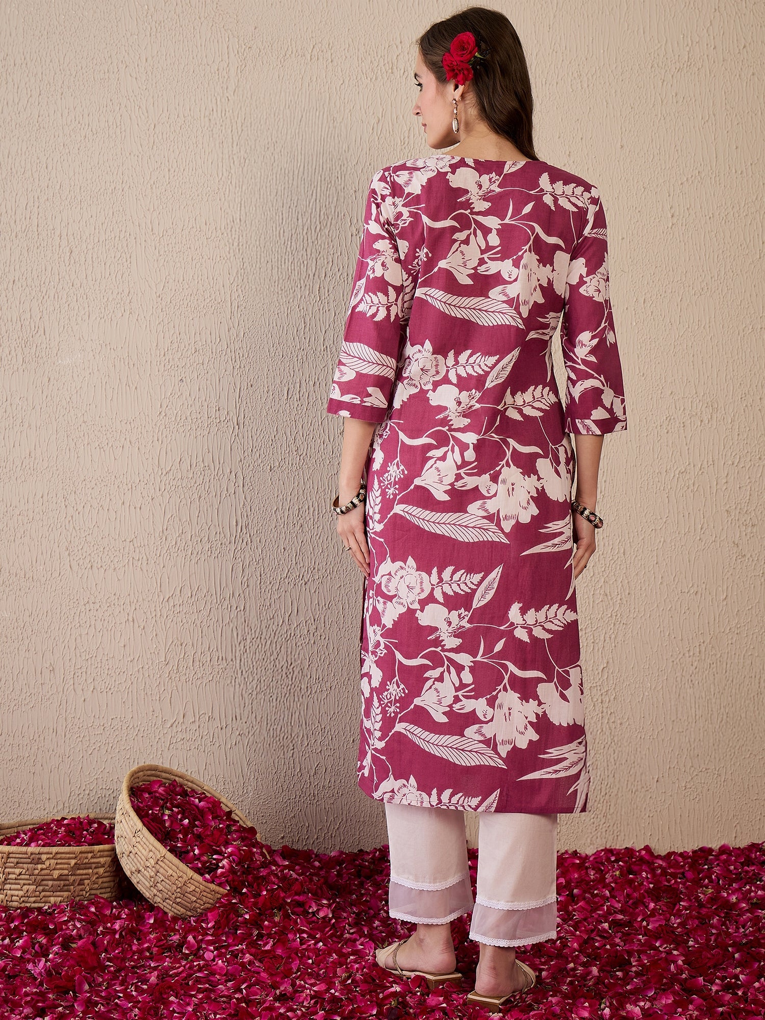 indo era, suit, kurta set for women, indo era kurta, kurta sets for ladies, summer dresses for women, 3 piece suit, cotton kurta set for women, new arrivals, women kurti plazo set, women in suit, kurta suit, floral kurta, short suit, spring summer, Pink kurta