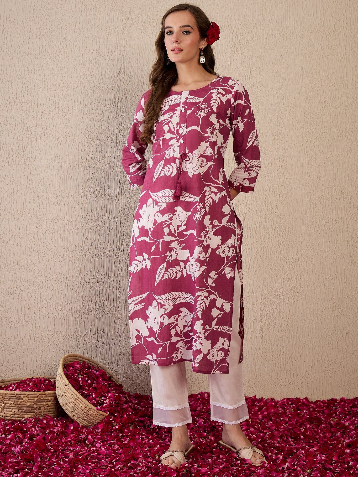 indo era, suit, kurta set for women, indo era kurta, kurta sets for ladies, summer dresses for women, 3 piece suit, cotton kurta set for women, new arrivals, women kurti plazo set, women in suit, kurta suit, floral kurta, short suit, spring summer, Pink kurta