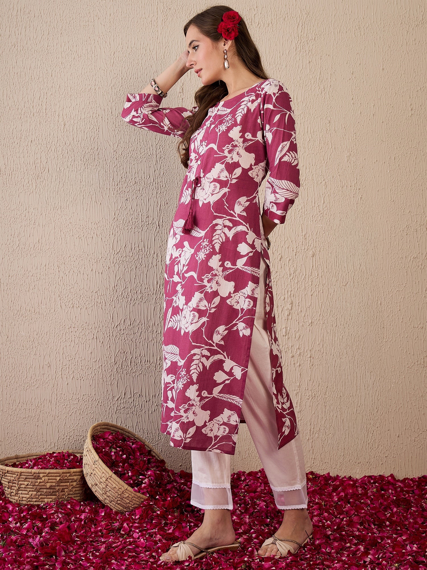 indo era, suit, kurta set for women, indo era kurta, kurta sets for ladies, summer dresses for women, 3 piece suit, cotton kurta set for women, new arrivals, women kurti plazo set, women in suit, kurta suit, floral kurta, short suit, spring summer, Pink kurta