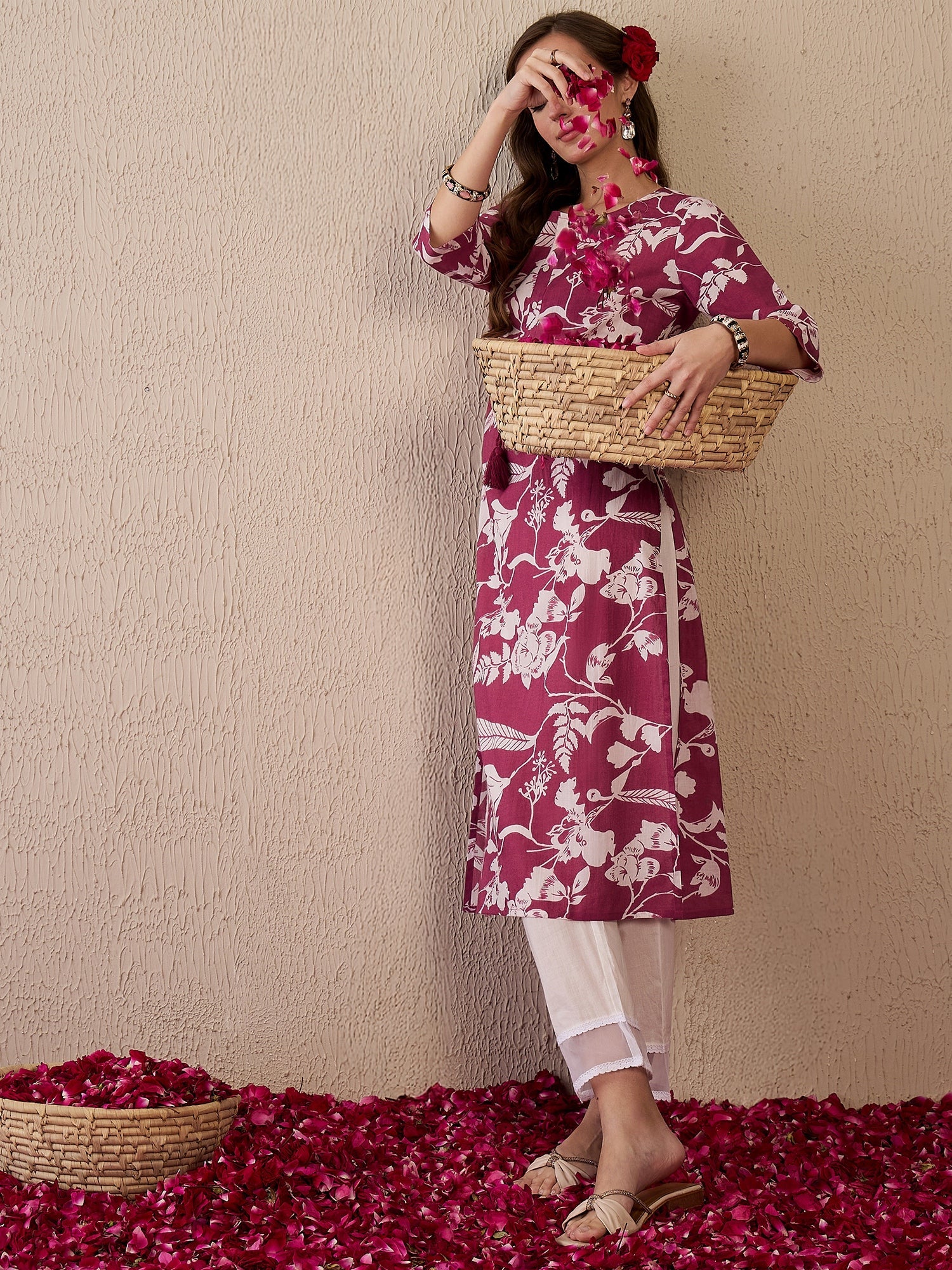 indo era, suit, kurta set for women, indo era kurta, kurta sets for ladies, summer dresses for women, 3 piece suit, cotton kurta set for women, new arrivals, women kurti plazo set, women in suit, kurta suit, floral kurta, short suit, spring summer, Pink kurta