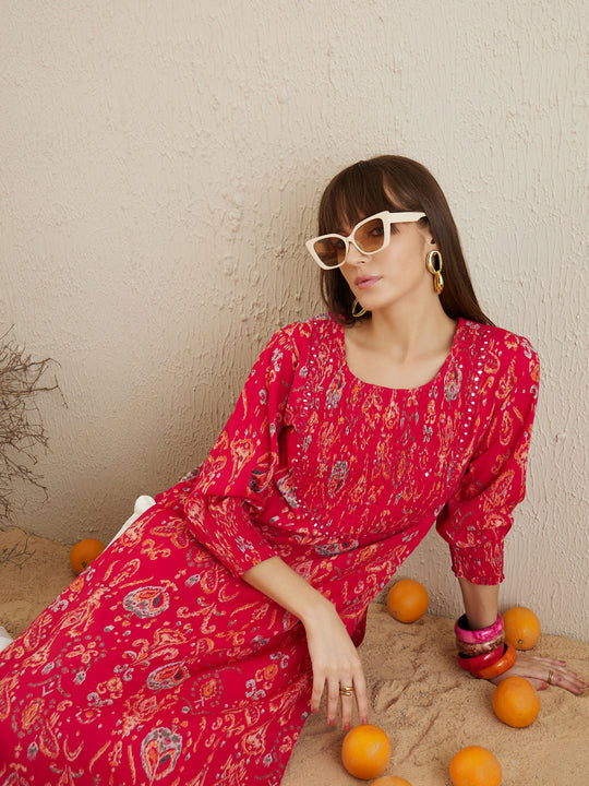 Indo Era Magenta Printed Straight Kurtas