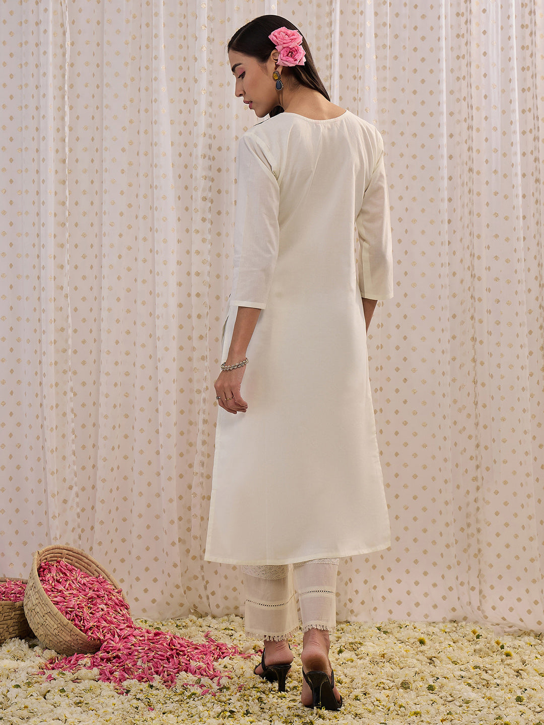 White Kurtas  For women,indo era, indoera, kurta set for women, women kurta set, women suit, summer wear for women, festive suit for women, mother's day outfit, dress for mother, mother's day special, kurta set for women, kurta for women, kurta trouser and dupatta