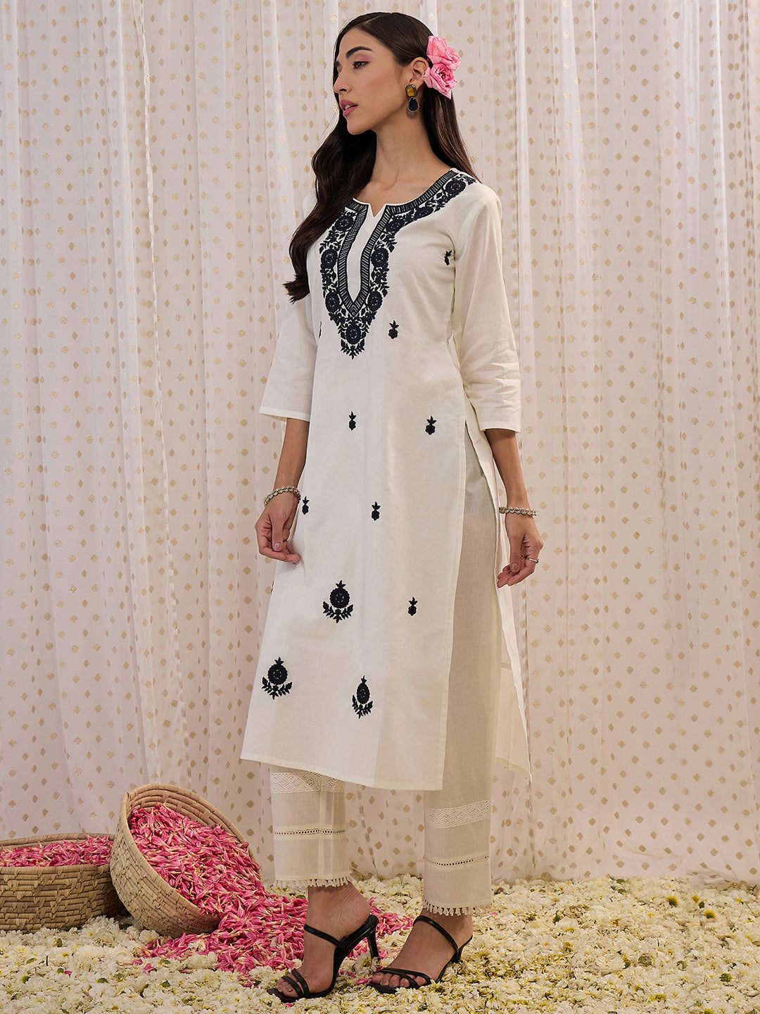 White Kurtas  For women,indo era, indoera, kurta set for women, women kurta set, women suit, summer wear for women, festive suit for women, mother's day outfit, dress for mother, mother's day special, kurta set for women, kurta for women, kurta trouser and dupatta