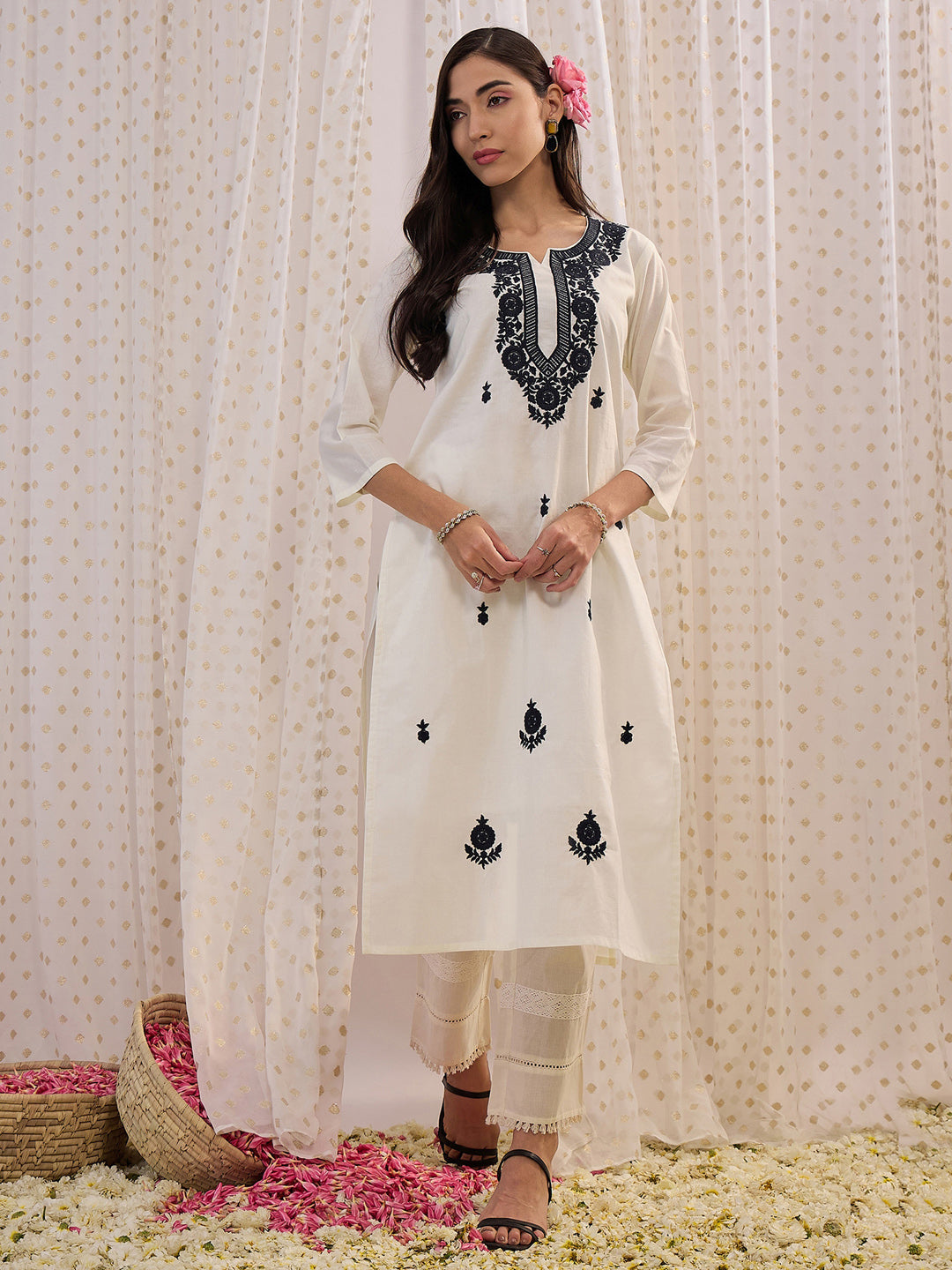 White Kurtas  For women,indo era, indoera, kurta set for women, women kurta set, women suit, summer wear for women, festive suit for women, mother's day outfit, dress for mother, mother's day special, kurta set for women, kurta for women, kurta trouser and dupatta