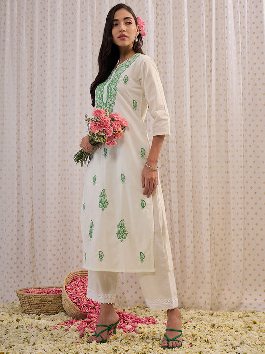Indo Era White Embroidered Straight Kurtas