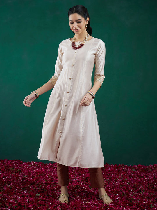 Indo Era Off White Embroidered A-Line Kurtas