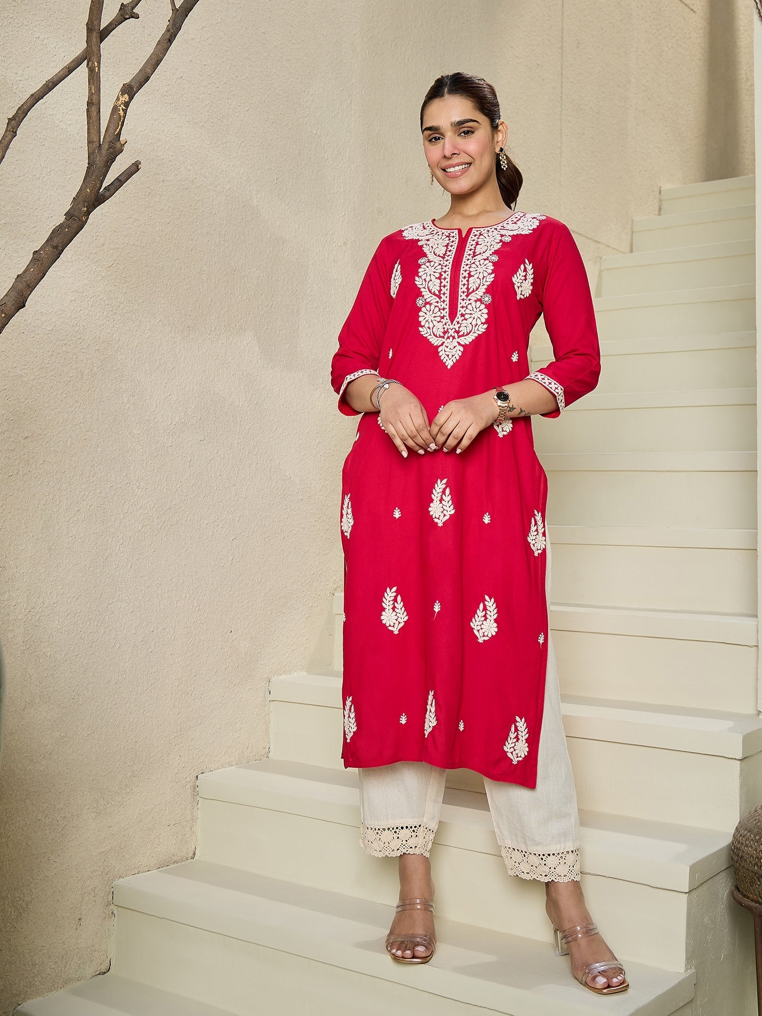 indo era, suit, kurta set for women, indo era kurta, kurta sets for ladies, summer dresses for women, 3 piece suit, cotton kurta set for women, new arrivals, women kurti plazo set, women in suit, kurta suit, floral kurta, short suit, spring summer, Red kurta