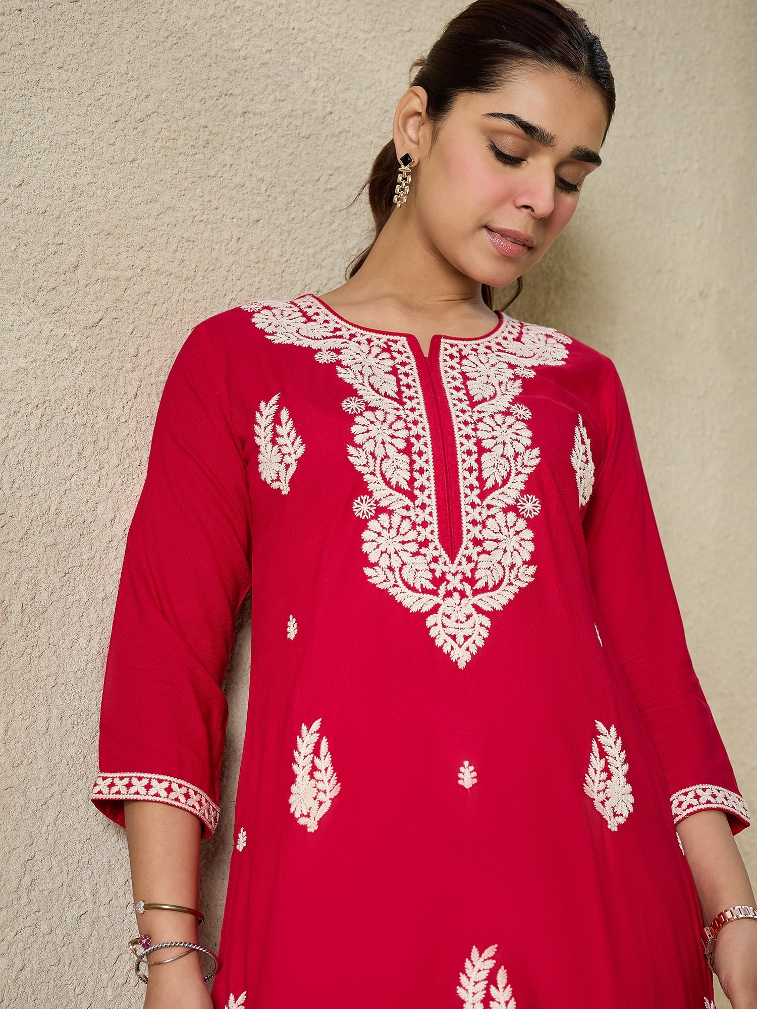 indo era, suit, kurta set for women, indo era kurta, kurta sets for ladies, summer dresses for women, 3 piece suit, cotton kurta set for women, new arrivals, women kurti plazo set, women in suit, kurta suit, floral kurta, short suit, spring summer, Red kurta