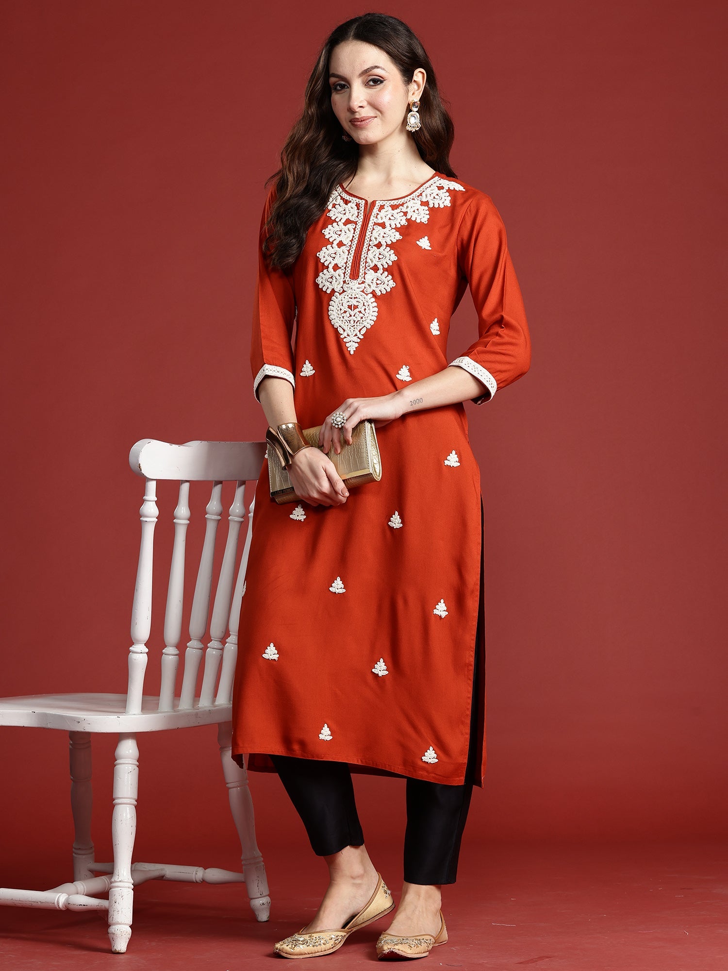 indo era, suit, kurta set for women, indo era kurta, kurta sets for ladies, summer dresses for women, 3 piece suit, cotton kurta set for women, new arrivals, women kurti plazo set, women in suit, kurta suit, floral kurta, short suit, spring summer, Rust kurta