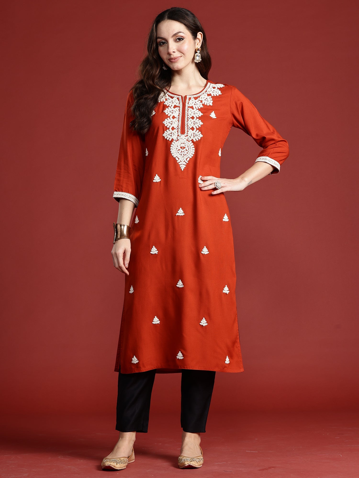 indo era, suit, kurta set for women, indo era kurta, kurta sets for ladies, summer dresses for women, 3 piece suit, cotton kurta set for women, new arrivals, women kurti plazo set, women in suit, kurta suit, floral kurta, short suit, spring summer, Rust kurta