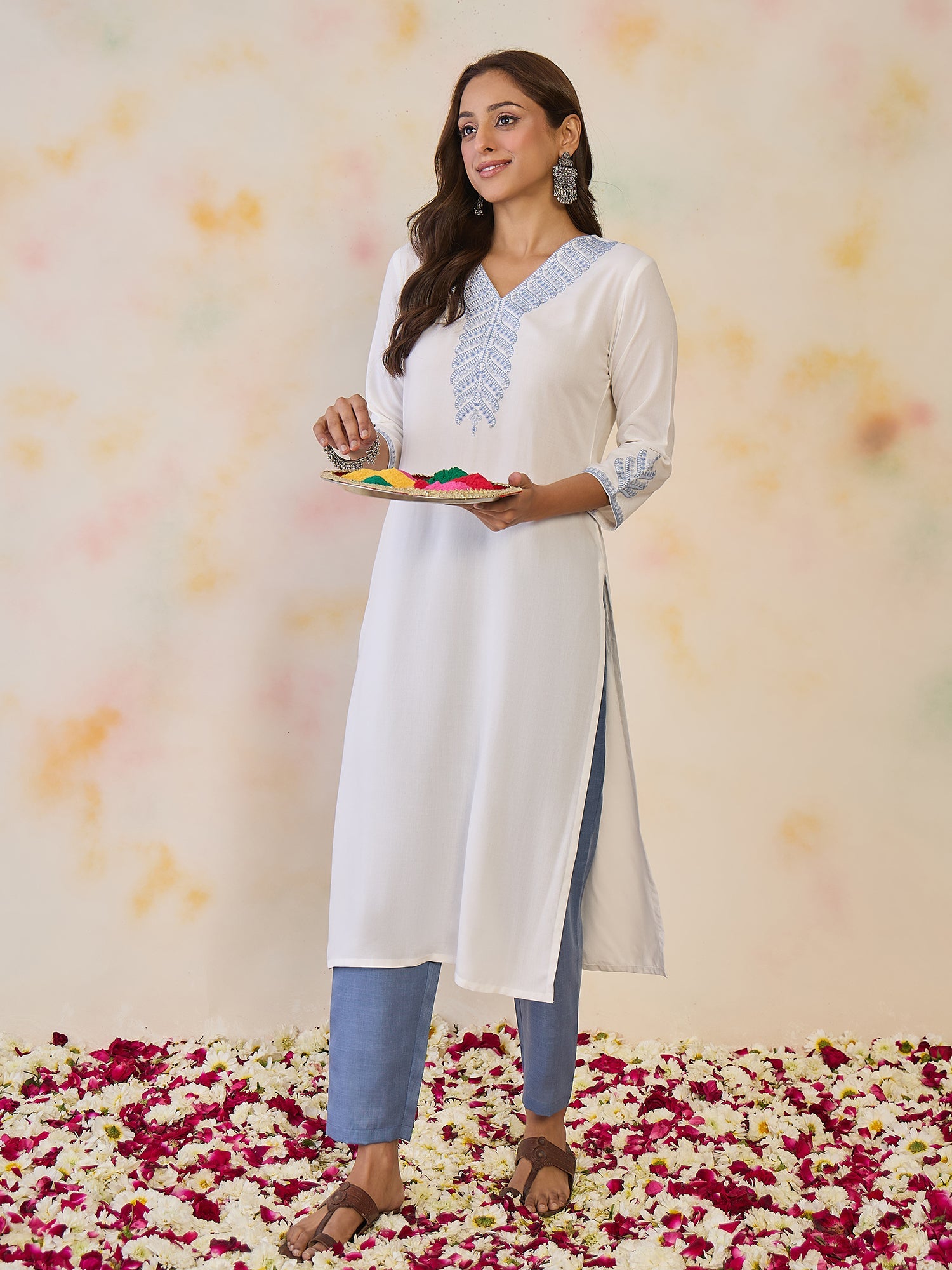 indo era, suit, kurta set for women, indo era kurta, kurta sets for ladies, summer dresses for women, 3 piece suit, cotton kurta set for women, new arrivals, women kurti plazo set, women in suit, kurta suit, floral kurta, short suit, spring summer, White kurta