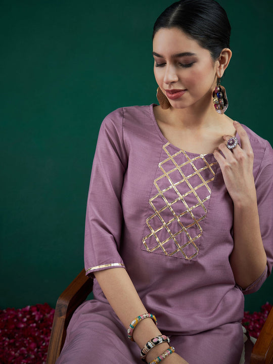 Indo Era Lavender Yoke Design Straight Kurtas