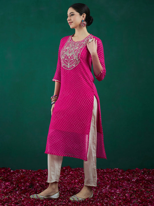 Pink Printed Straight Kurtas
