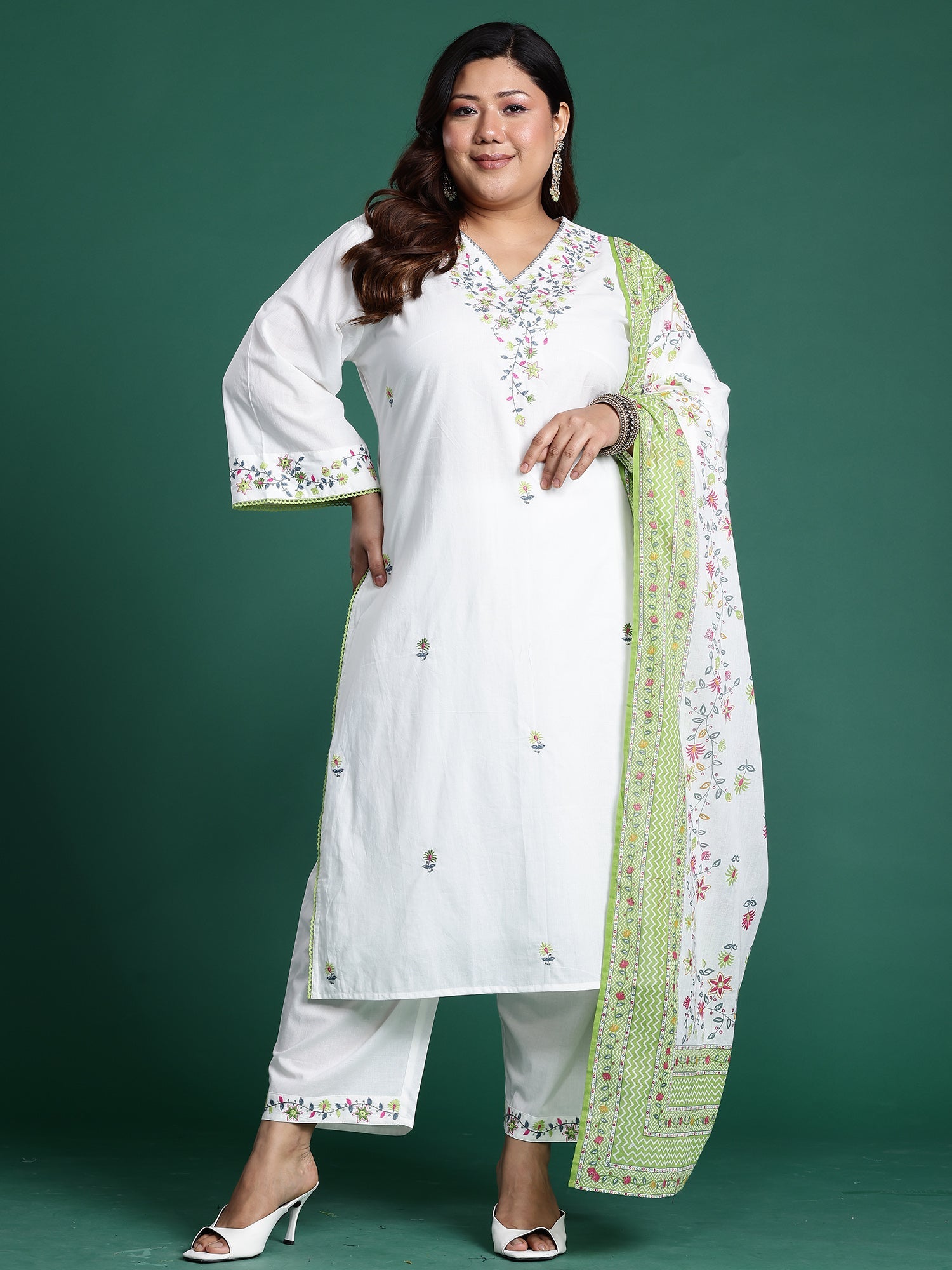indo era, suit, kurta set for women, indo era kurta, kurta sets for ladies, summer dresses for women, 3 piece suit, cotton kurta set for women, new arrivals, women kurti plazo set, women in suit, kurta suit, floral kurta, short suit, spring summer, White suit