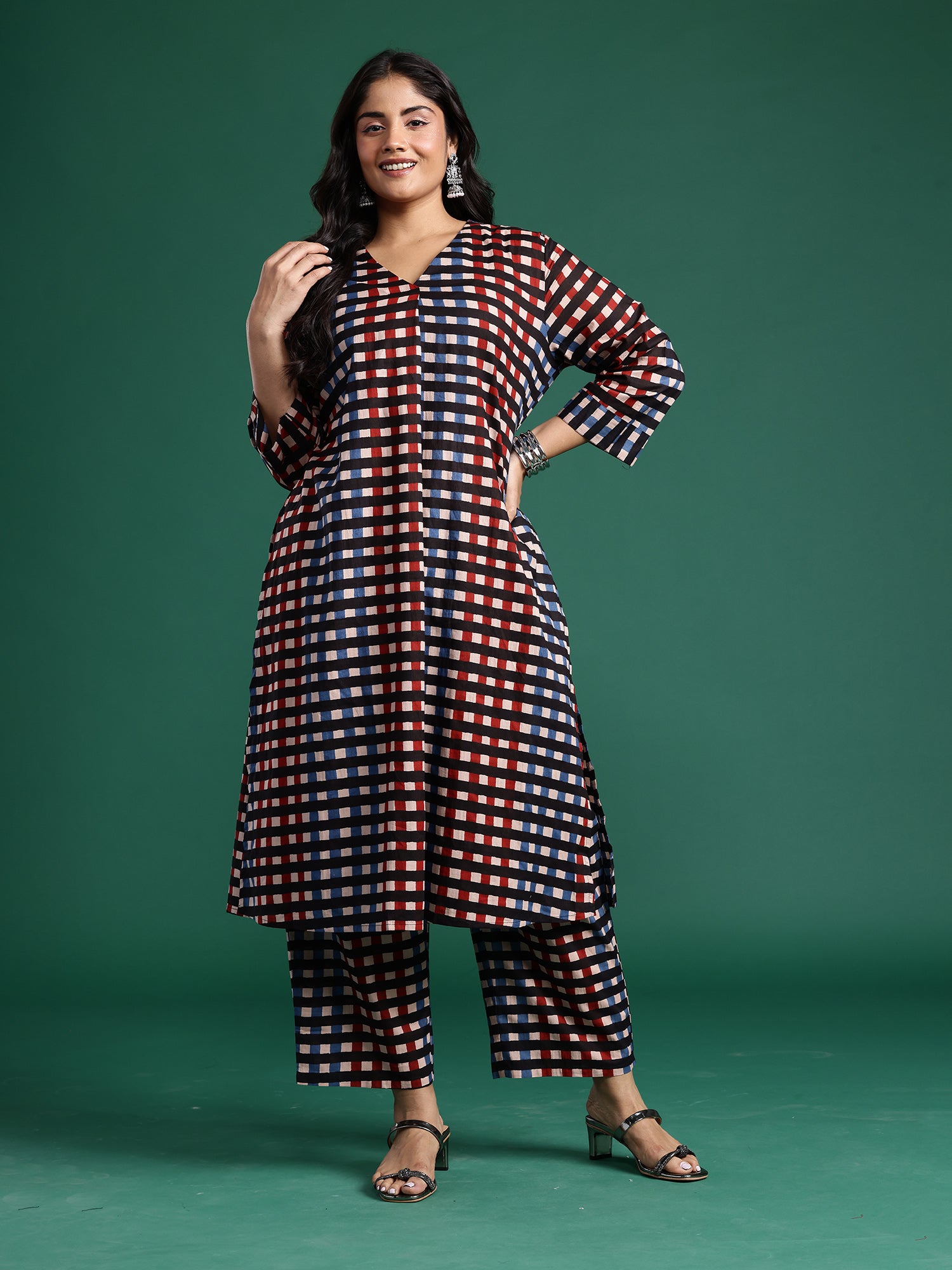 Plus Size Multi Printed Straight Kurta Trousers set