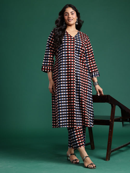 Plus Size Multi Printed Straight Kurta Trousers set