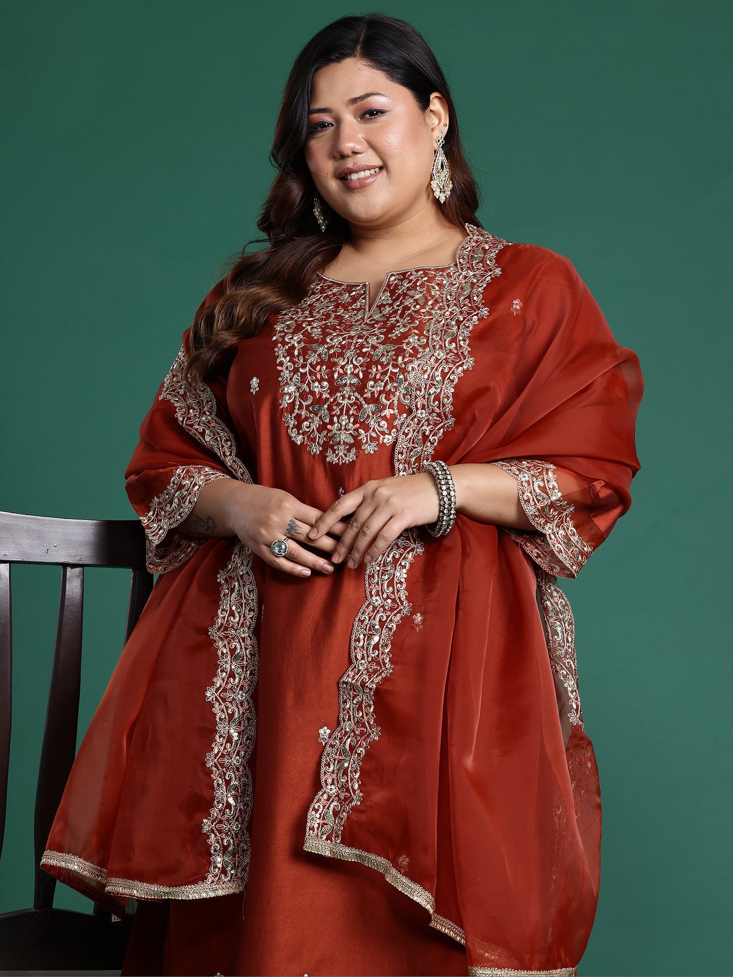 indo era, suit, kurta set for women, indo era kurta, kurta sets for ladies, summer dresses for women, 3 piece suit, cotton kurta set for women, new arrivals, women kurti plazo set, women in suit, kurta suit, floral kurta, short suit, spring summer, Rust suit
