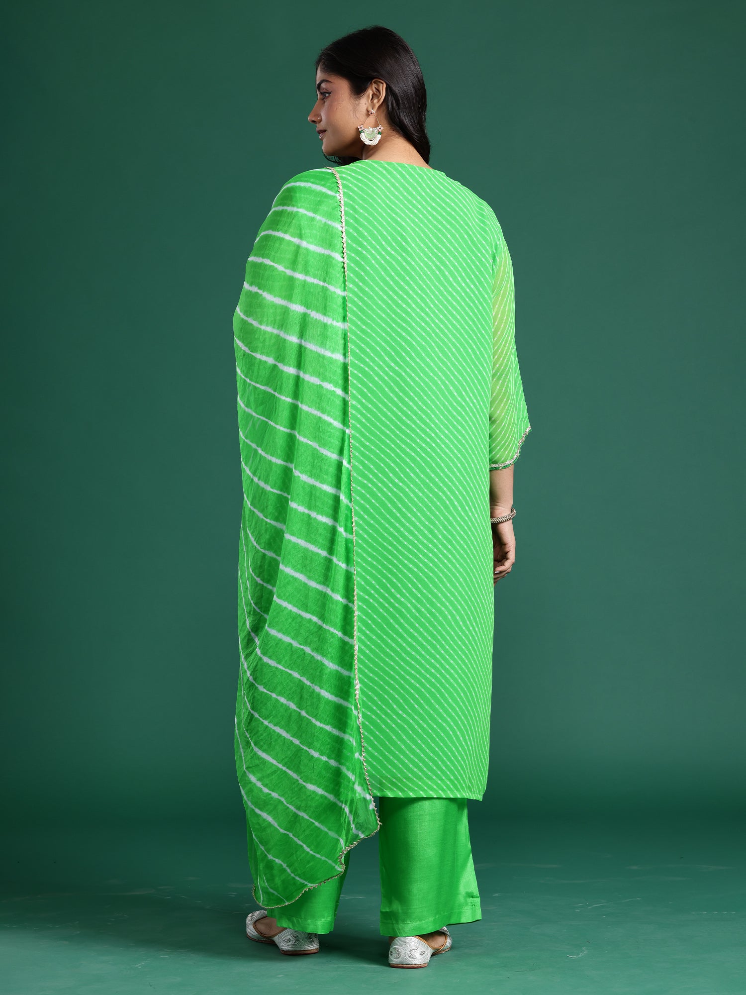 Plus Size Green Embroidered Straight Kurta Trousers With Dupatta set