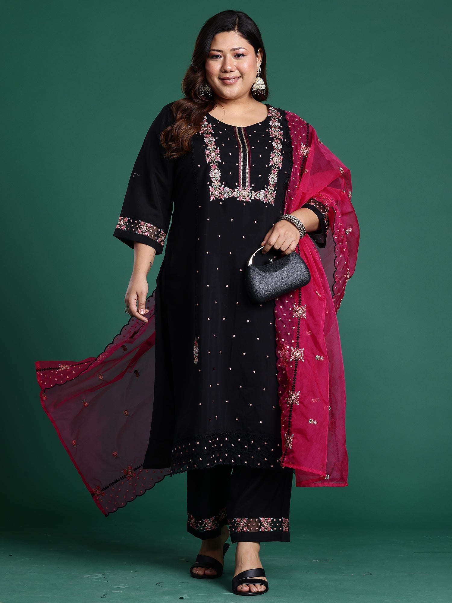 indo era, suit, kurta set for women, indo era kurta, kurta sets for ladies, summer dresses for women, 3 piece suit, cotton kurta set for women, new arrivals, women kurti plazo set, women in suit, kurta suit, floral kurta, short suit, spring summer, Black suit