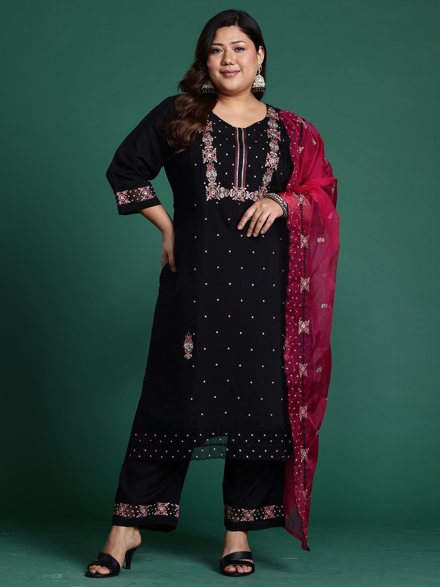 indo era, suit, kurta set for women, indo era kurta, kurta sets for ladies, summer dresses for women, 3 piece suit, cotton kurta set for women, new arrivals, women kurti plazo set, women in suit, kurta suit, floral kurta, short suit, spring summer, Black suit