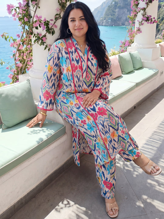 Plus Size Multi Printed Straight Kurta Trousers Set