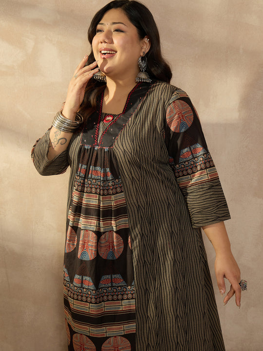 Plus Size Multi Printed A-Line Kurta Trousers Set