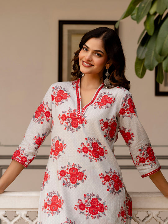 Indo Era Blue Printed Straight Kurta Trousers Set