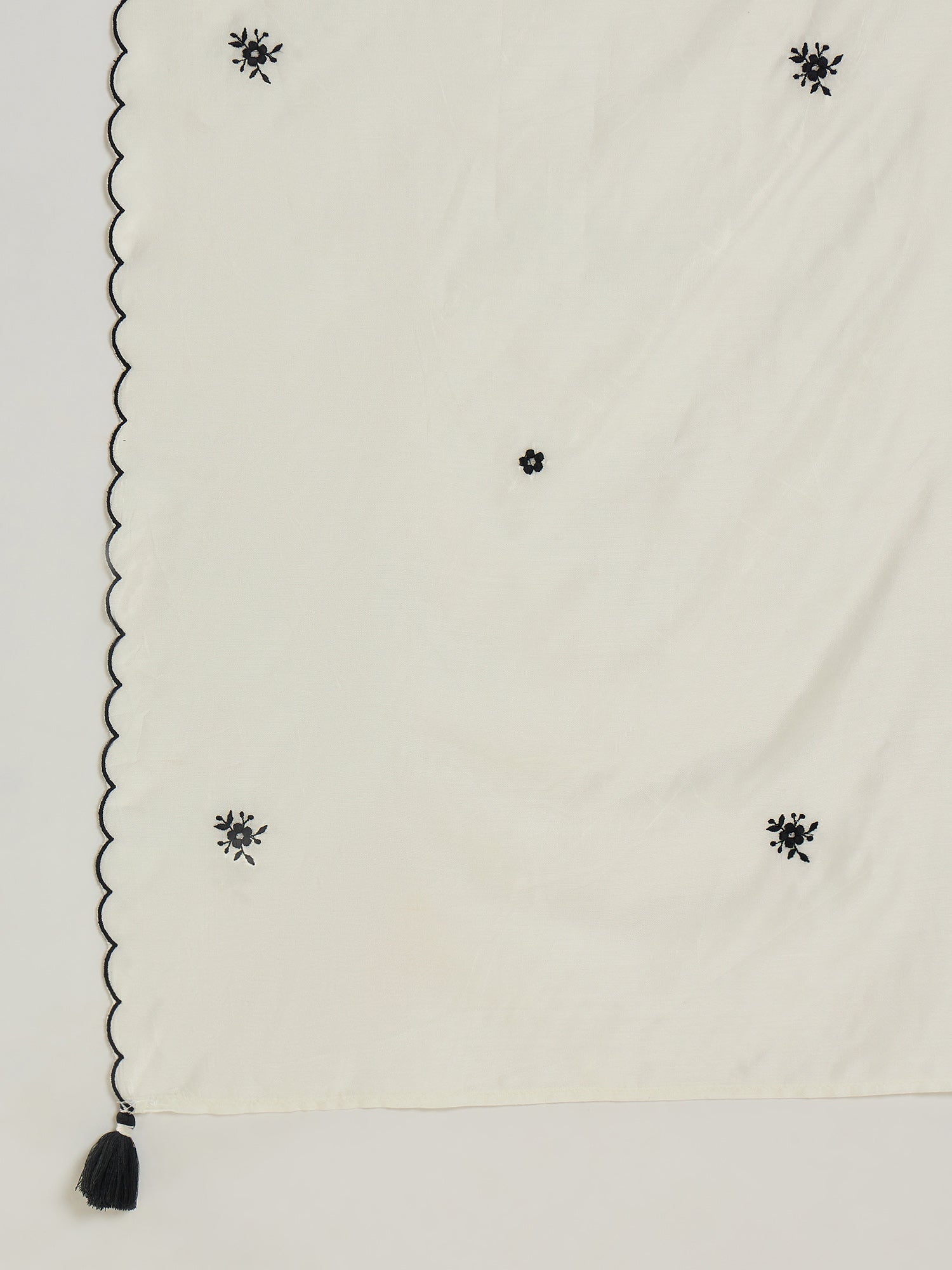 White Embroidered Silk Blend Straight Women Kurta Trouser With Dupatta