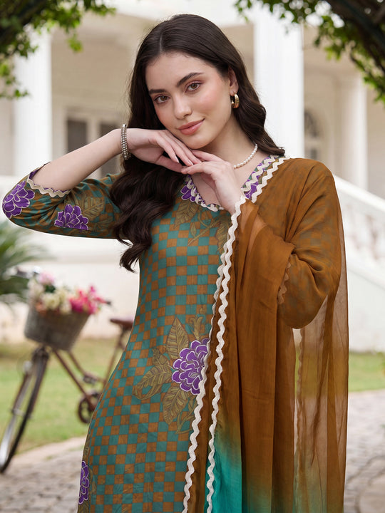 Multi Printed Pure Cotton Straight Suit Sets With Dupatta