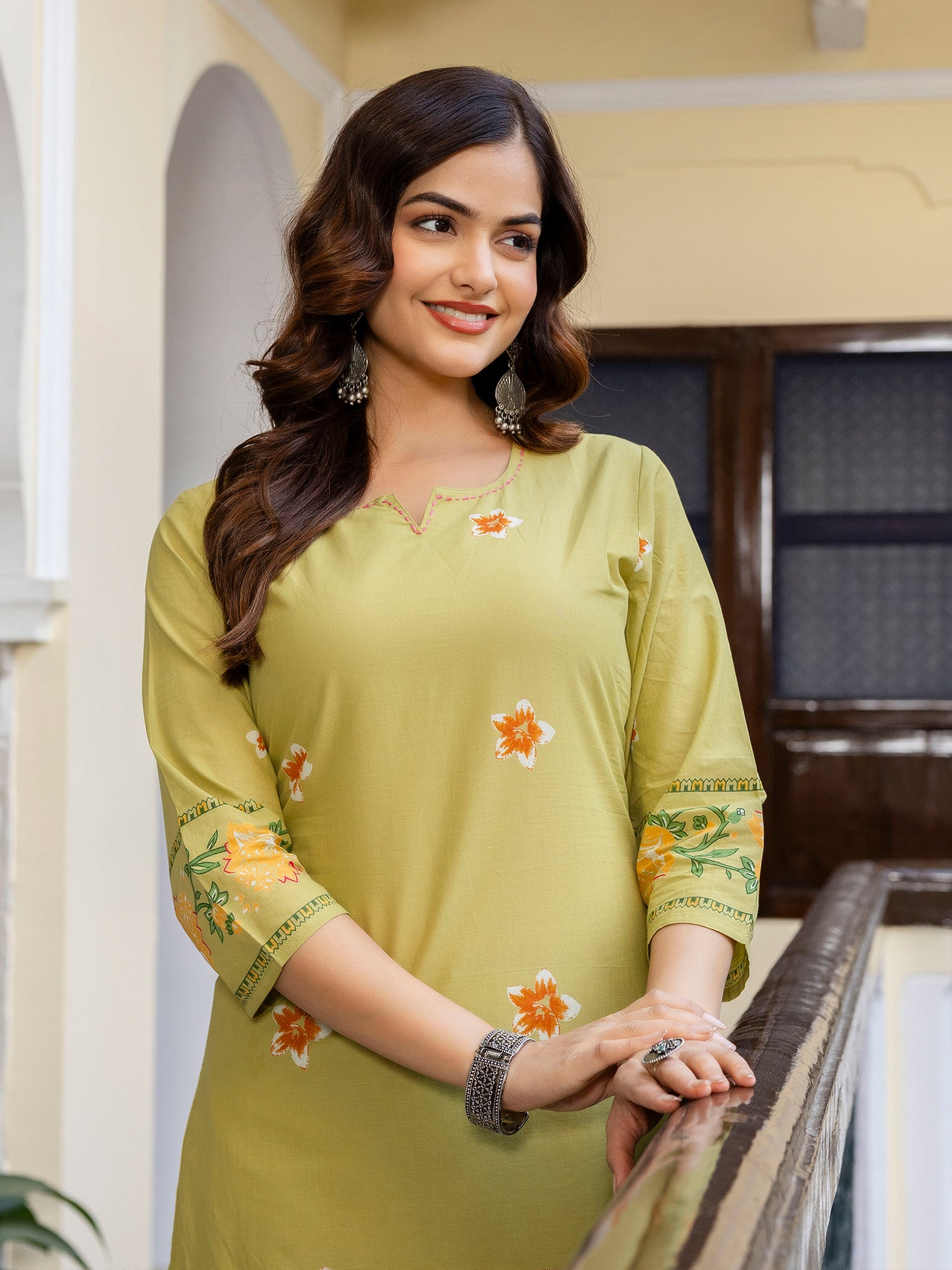 Green Printed Pure Cotton Straight Kurta Trouser Set