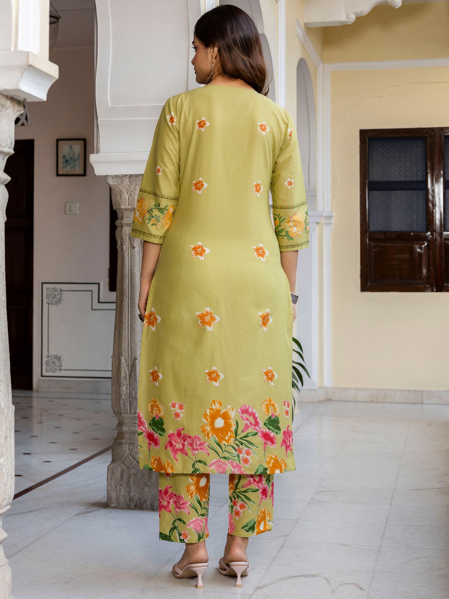 Green Printed Pure Cotton Straight Kurta Trouser Set