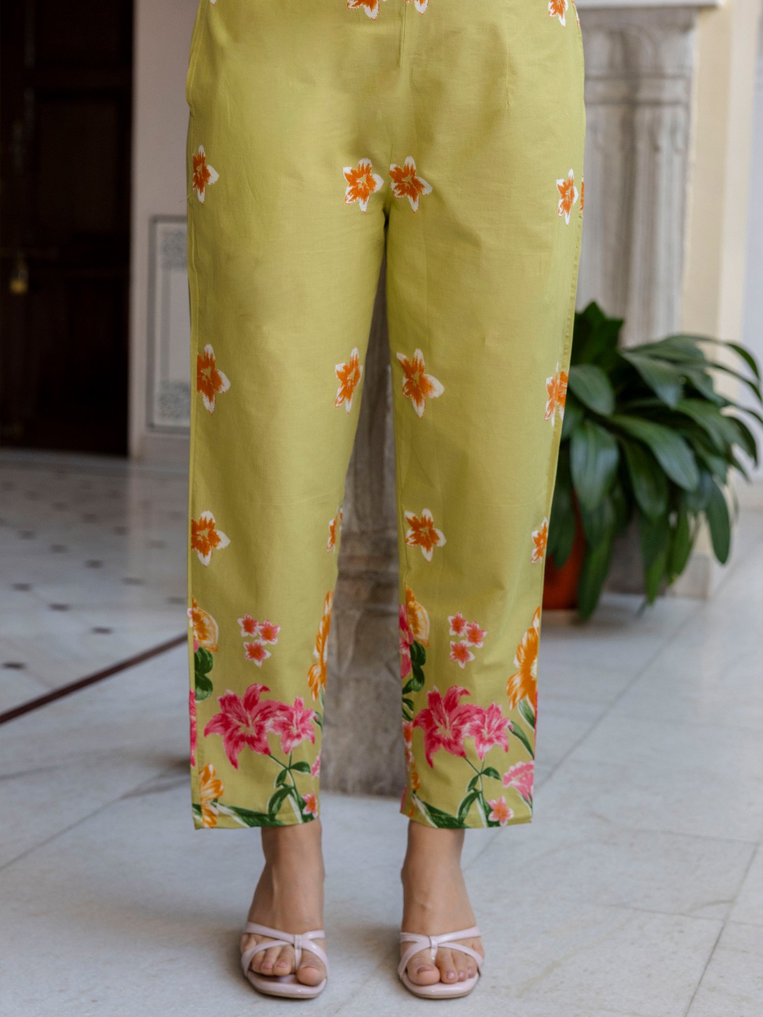 Green Printed Pure Cotton Straight Kurta Trouser Set