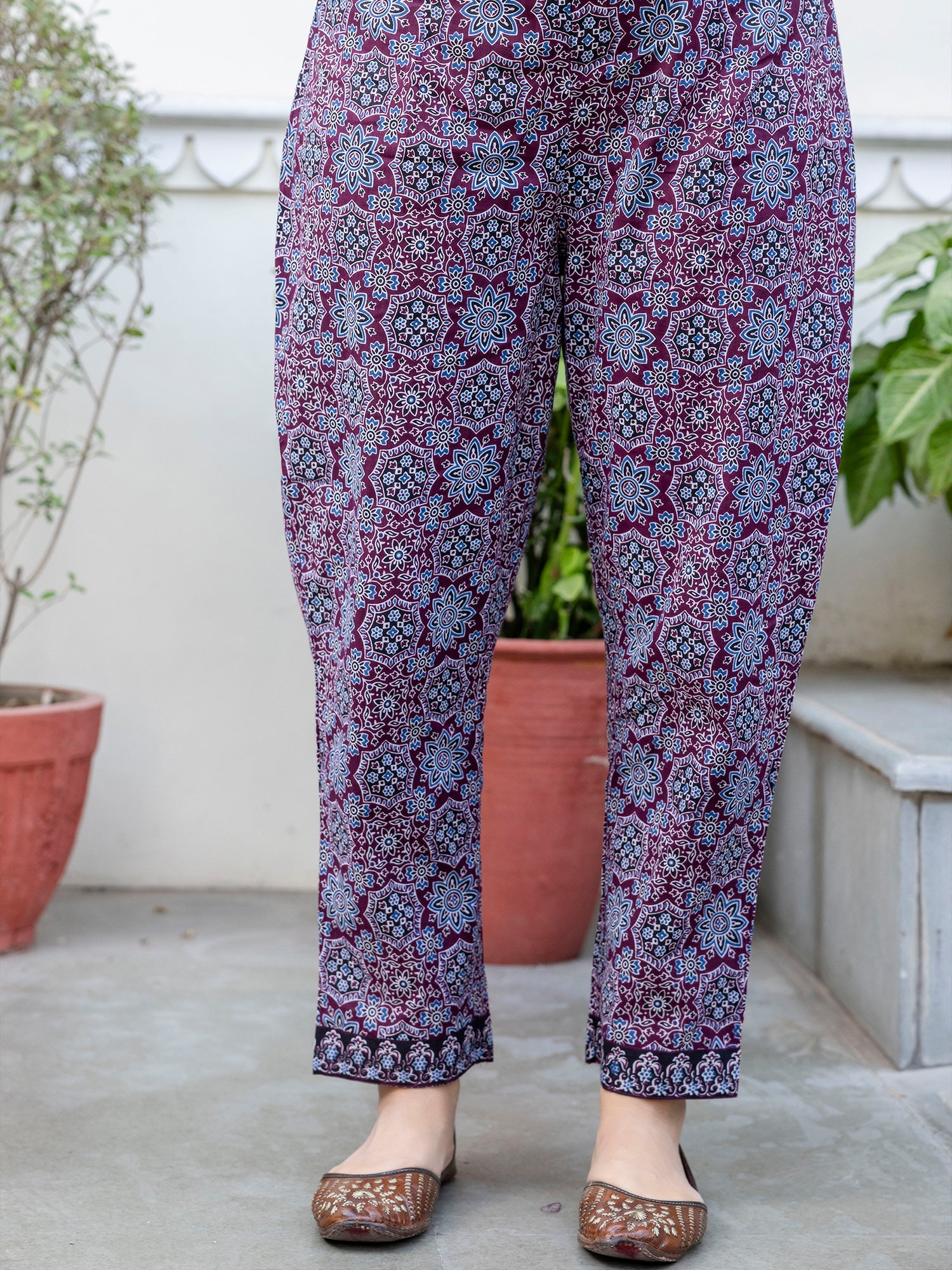 Maroon Printed Straight Pure Cotton Suit Set With Dupatta