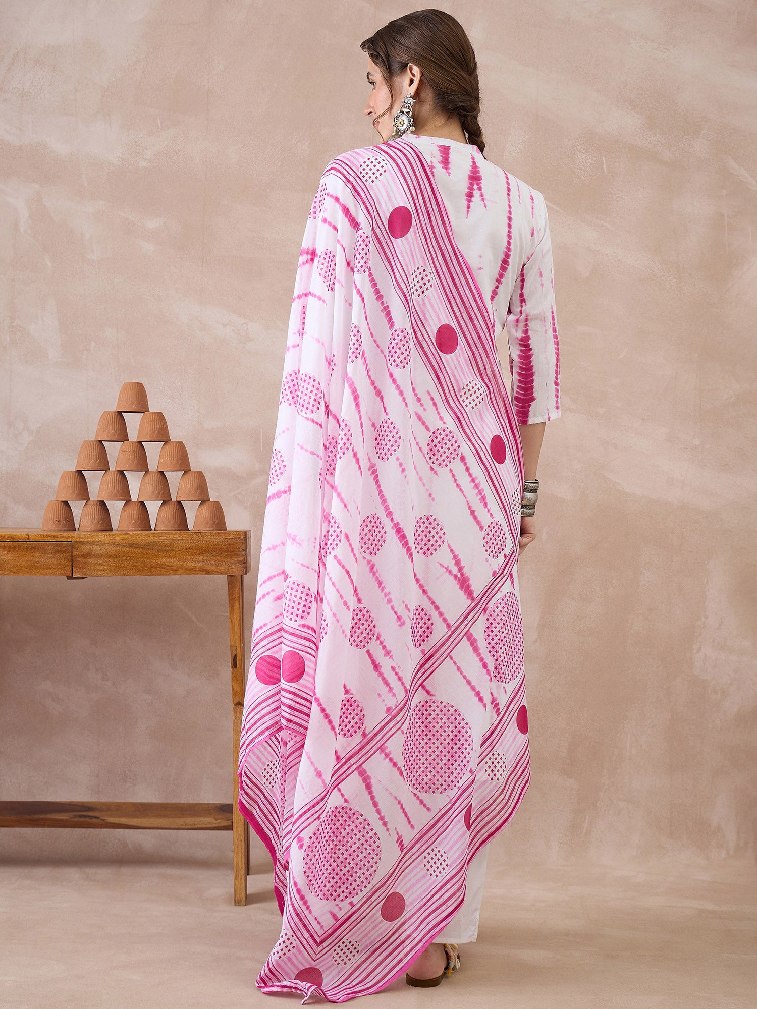 Indo Era White Printed Straight Kurta Trousers With Dupatta set