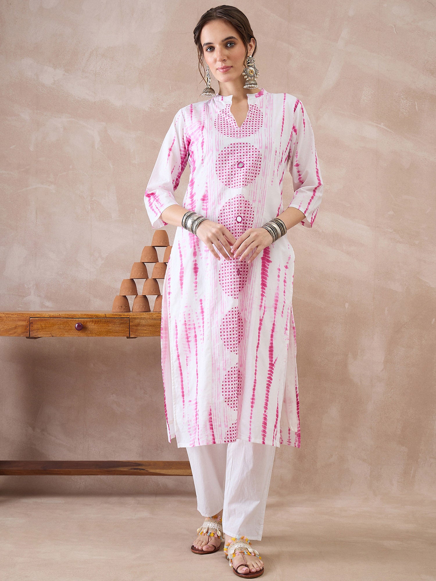 Indo Era White Printed Straight Kurta Trousers With Dupatta set