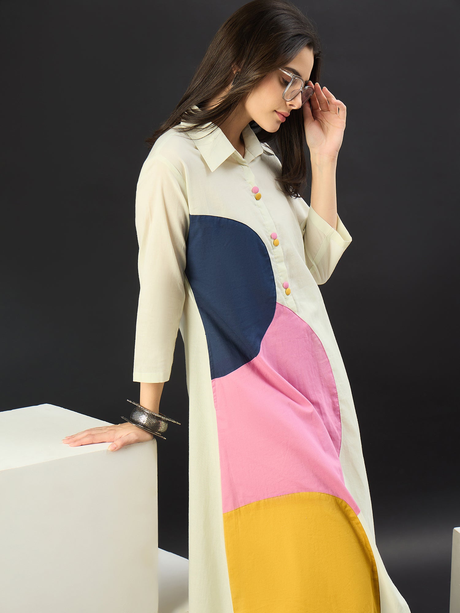 Off White Printed Pure Cotton A-Line Kurta Trouser Set