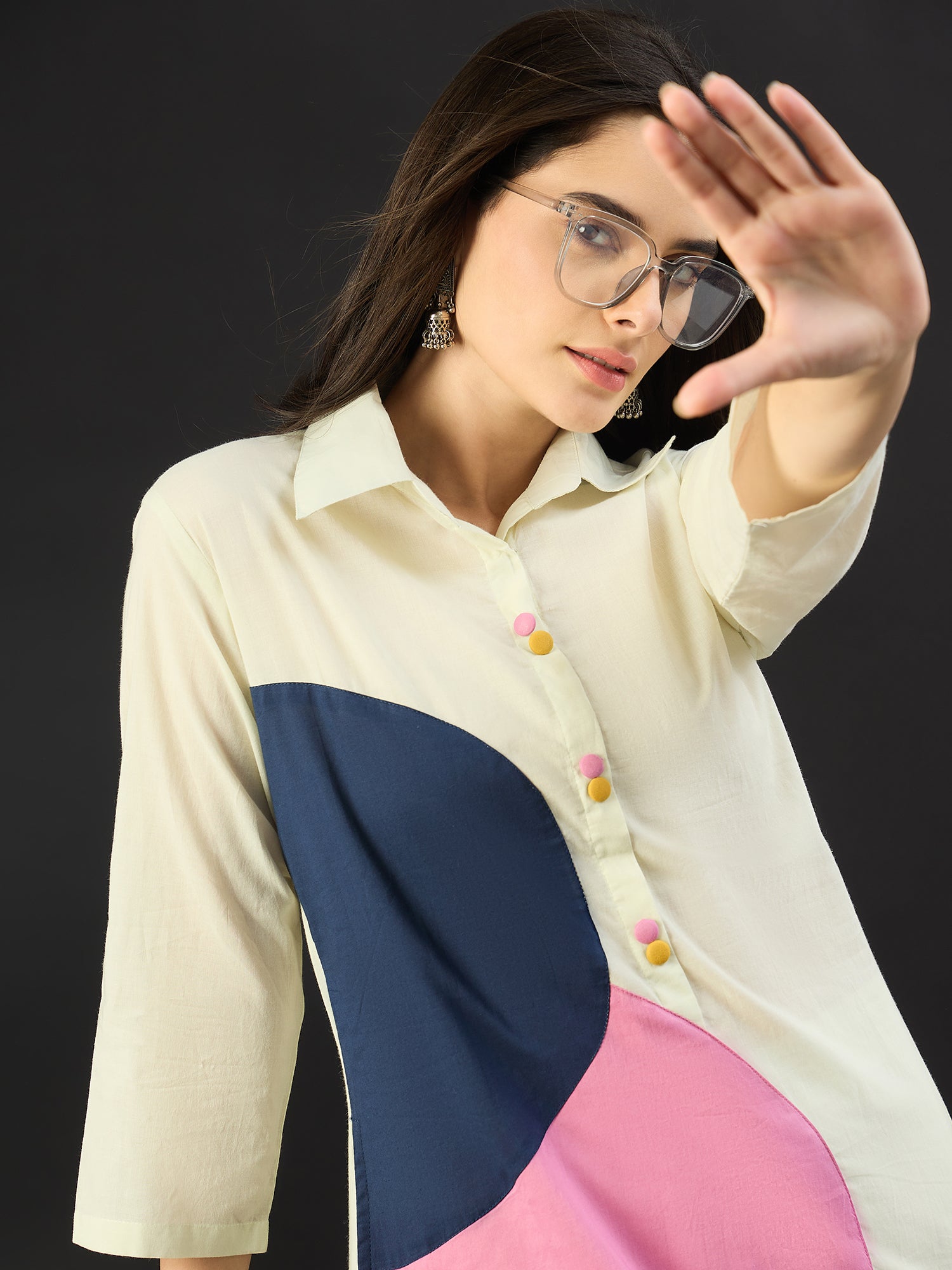 Off White Printed Pure Cotton A-Line Kurta Trouser Set