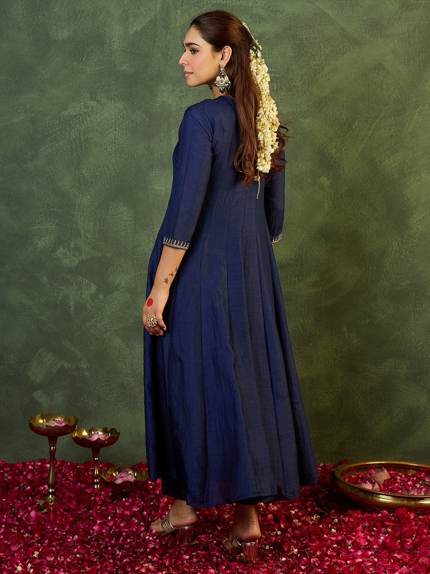 Indo Era Blue Embroidered Anarkali Kurta Trousers Set