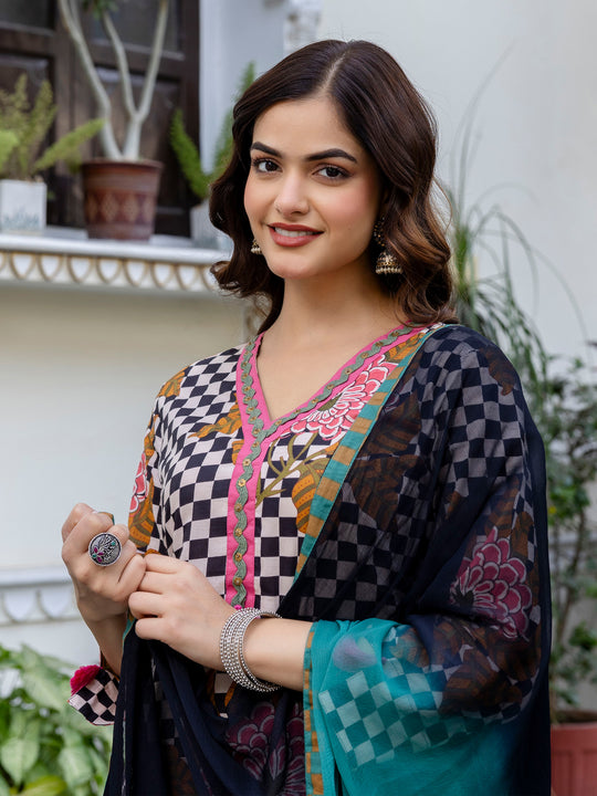 Multi Printed Pure Cotton Straight Kurta Sets With Dupatta