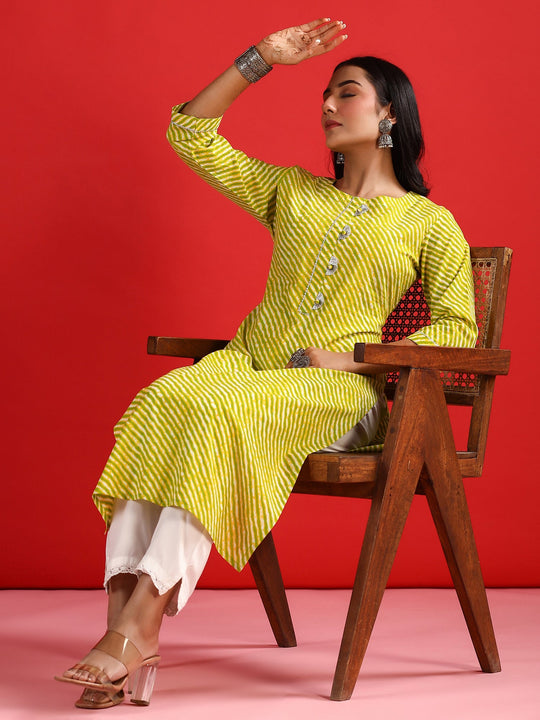 Indo Era Green Printed Straight Kurtas