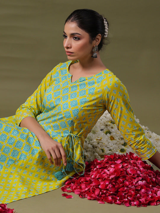 Indo Era Green Printed Straight Kurta Trousers set