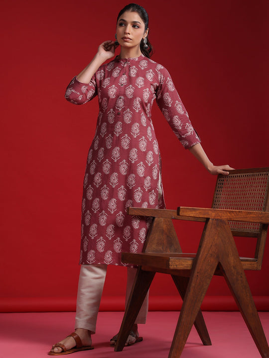 Indo Era Mauve Printed Straight Kurtas