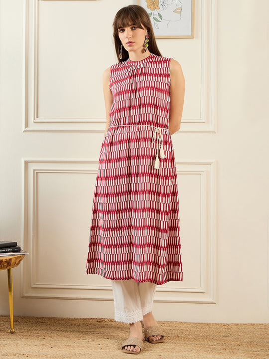 Indo Era Red Printed A-line Kurta