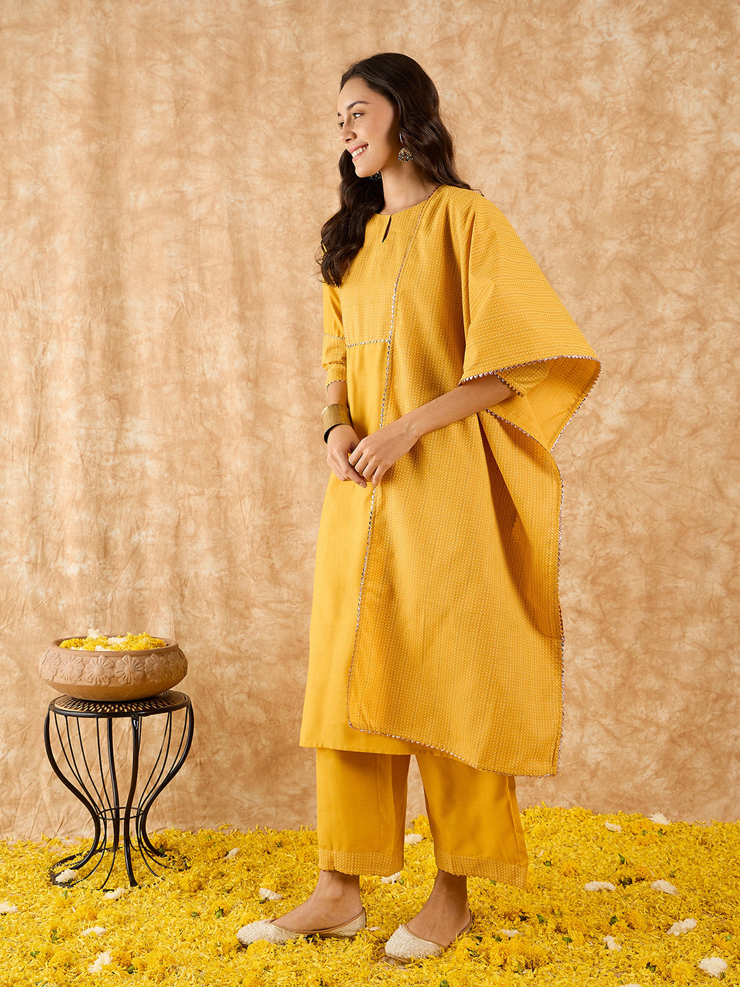 Yellow Kurta Sets  For women,indo era, indoera, kurta set for women, women kurta set, women suit, summer wear for women, festive suit for women, mother's day outfit, dress for mother, mother's day special, kurta set for women, kurta for women, kurta trouser and dupatta