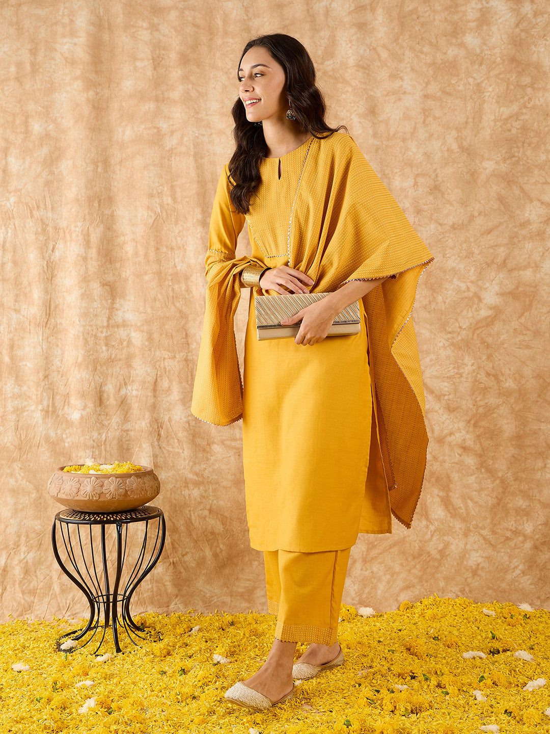 Yellow Kurta Sets  For women,indo era, indoera, kurta set for women, women kurta set, women suit, summer wear for women, festive suit for women, mother's day outfit, dress for mother, mother's day special, kurta set for women, kurta for women, kurta trouser and dupatta