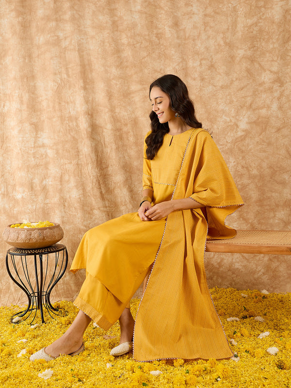 Yellow Kurta Sets  For women,indo era, indoera, kurta set for women, women kurta set, women suit, summer wear for women, festive suit for women, mother's day outfit, dress for mother, mother's day special, kurta set for women, kurta for women, kurta trouser and dupatta