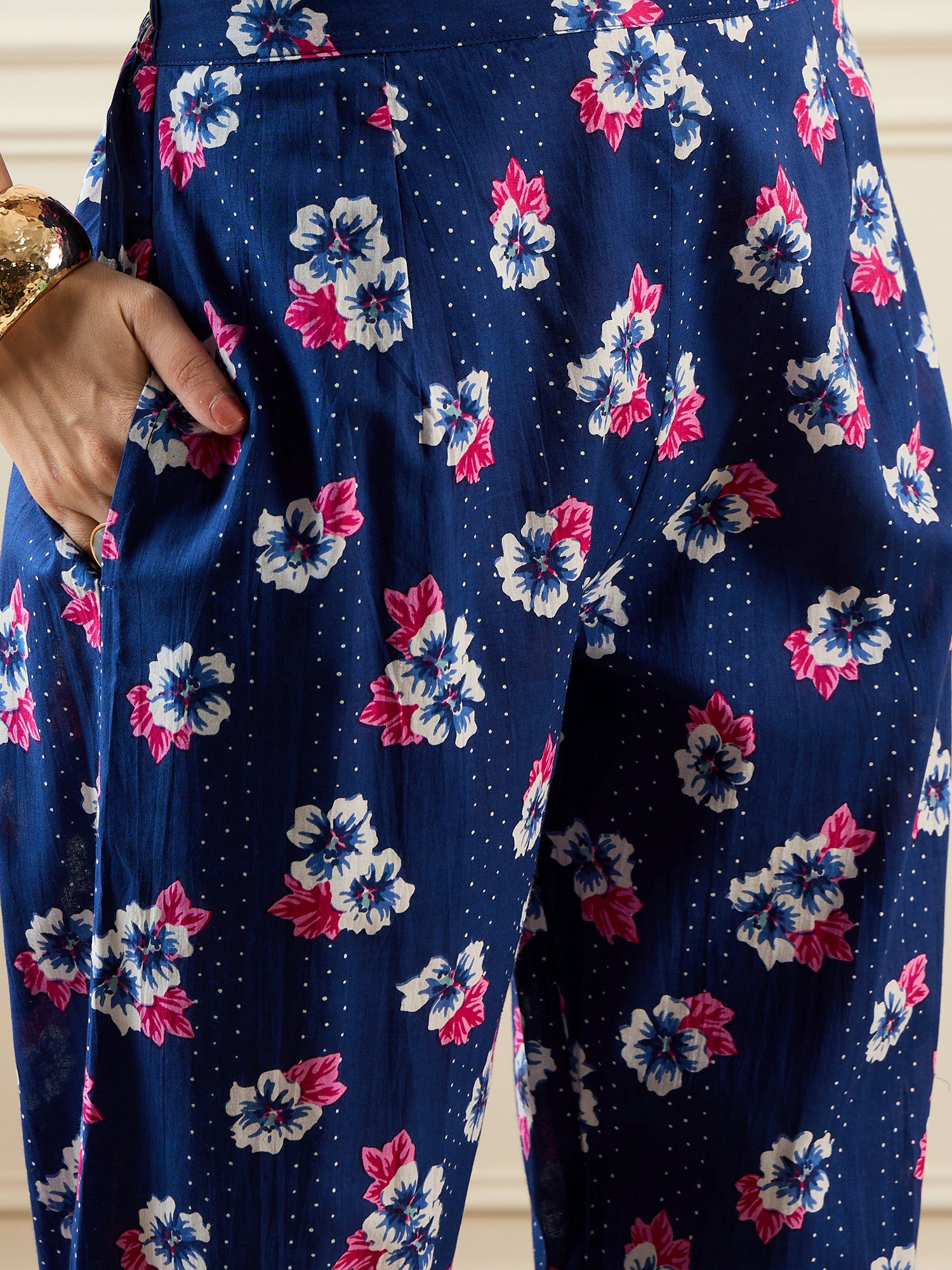 Indo Era Blue Printed Straight Kurta Trousers set