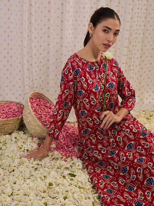 Indo Era Maroon Printed Straight Kurtas